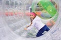 Girl moves inside the zorb