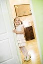 The girl in my mother's shoes will be welcomed guests. Age 5 yea Royalty Free Stock Photo