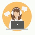 A girl in headphones at a laptop, a customer support operator Royalty Free Stock Photo