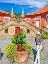 Girl near Chateau Troja manor house. Prague. Czech republic Royalty Free Stock Photo