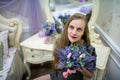 Girl near the mirror table Royalty Free Stock Photo