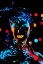 Girl with neon paint bodyart portrait Royalty Free Stock Photo