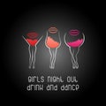 Girl Night Out poster with Cocktails. Design for women party