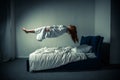 Girl in nightgown sleeping and levitating