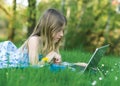 Girl with notebook computer Royalty Free Stock Photo