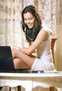 Girl with notebook computer at home Royalty Free Stock Photo