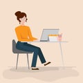 Illustration of a girl working at a computer in the office. Royalty Free Stock Photo