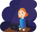 girl office worker laptop computer work purple Royalty Free Stock Photo