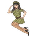 Girl officer colorful pinup sticker