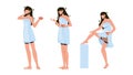 Girl Ointment Package And Massaging Leg Set Vector