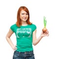 Girl and an onions. It is isolated Royalty Free Stock Photo