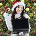 Girl online shopping to prepare christmas Royalty Free Stock Photo