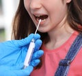 Girl with open mouth while diagnosing for coronavirus research w Royalty Free Stock Photo