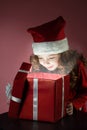 girl open red gift box Royalty Free Stock Photo