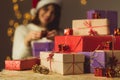 Girl opening Christmas presents Royalty Free Stock Photo