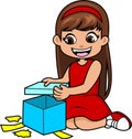 Girl opening gift box vector