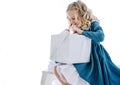 The girl opens the gift box Royalty Free Stock Photo