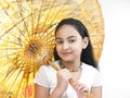 Girl with an oriental umbrella Royalty Free Stock Photo