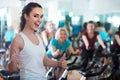 Girl and other females working out in sport club Royalty Free Stock Photo