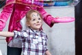 Girl painted rabbit playing with soap bubbles