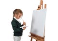 Girl is painting on blank easel