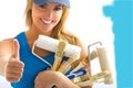 Girl and painting tools Royalty Free Stock Photo