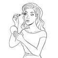 Girl paints eyelashes coloring book vector