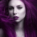 The girl with pale skin and purple hair in the form of a vampire. Insta color. Royalty Free Stock Photo