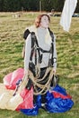 The girl-parachutist after a landing