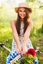 Girl in park with vintage bicycle Royalty Free Stock Photo