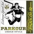 Girl parkour is jumping - illustration and emblem - set of vector images