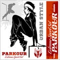 Girl parkour is jumping - illustration and emblem - set of vector images