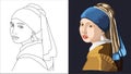 `The Girl With A Pearl Earring` Johannes Vermeer Hand drawn vector. The Girl With A Pearl Earring