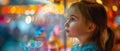 Girl Peers Into Shop Window, Captivated By Colorful Display Of Toys