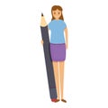 Girl pencil writing icon, cartoon style