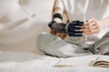 Girl performing catching activities with a prosthetic limb Royalty Free Stock Photo