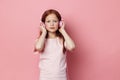 Girl person little music sound children listen enjoy cute young childhood audio Royalty Free Stock Photo