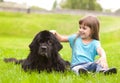 Girl petting a dog