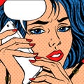 Girl phone talk Pop art vintage comic Royalty Free Stock Photo