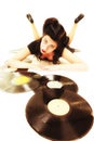 Girl with phonography analogue records music lover Royalty Free Stock Photo