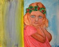 Girl. Photo of the painting. Photo of a portrait. Ukrainian. Little girl. Painting. Photo of the girl. Ukrainian flag. Girl`s face