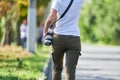 Girl photographer with camera Royalty Free Stock Photo