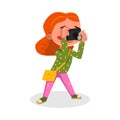 Girl Photographer Character with Camera, Kids Hobby or Future Profession Cartoon Style Vector Illustration