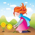 Girl picking flower