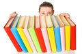 Girl with pile book Royalty Free Stock Photo