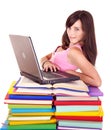 Girl with pile colored book . Royalty Free Stock Photo