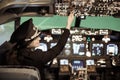 A woman flying an airplane