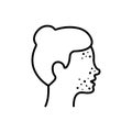 Girl with Pimples on Face Line Icon. Woman with Blackhead, Acne, Rash Linear Pictogram. Dermatologic Problem, Allergy