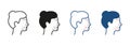 Girl with Pimples on Face Line and Silhouette Icon Set. Woman with Blackhead, Acne, Rash Pictogram. Dermatologic Problem