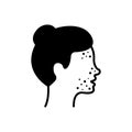 Girl with Pimples on Face Silhouette Icon. Woman with Blackhead, Acne, Rash Pictogram. Dermatologic Problem, Allergy